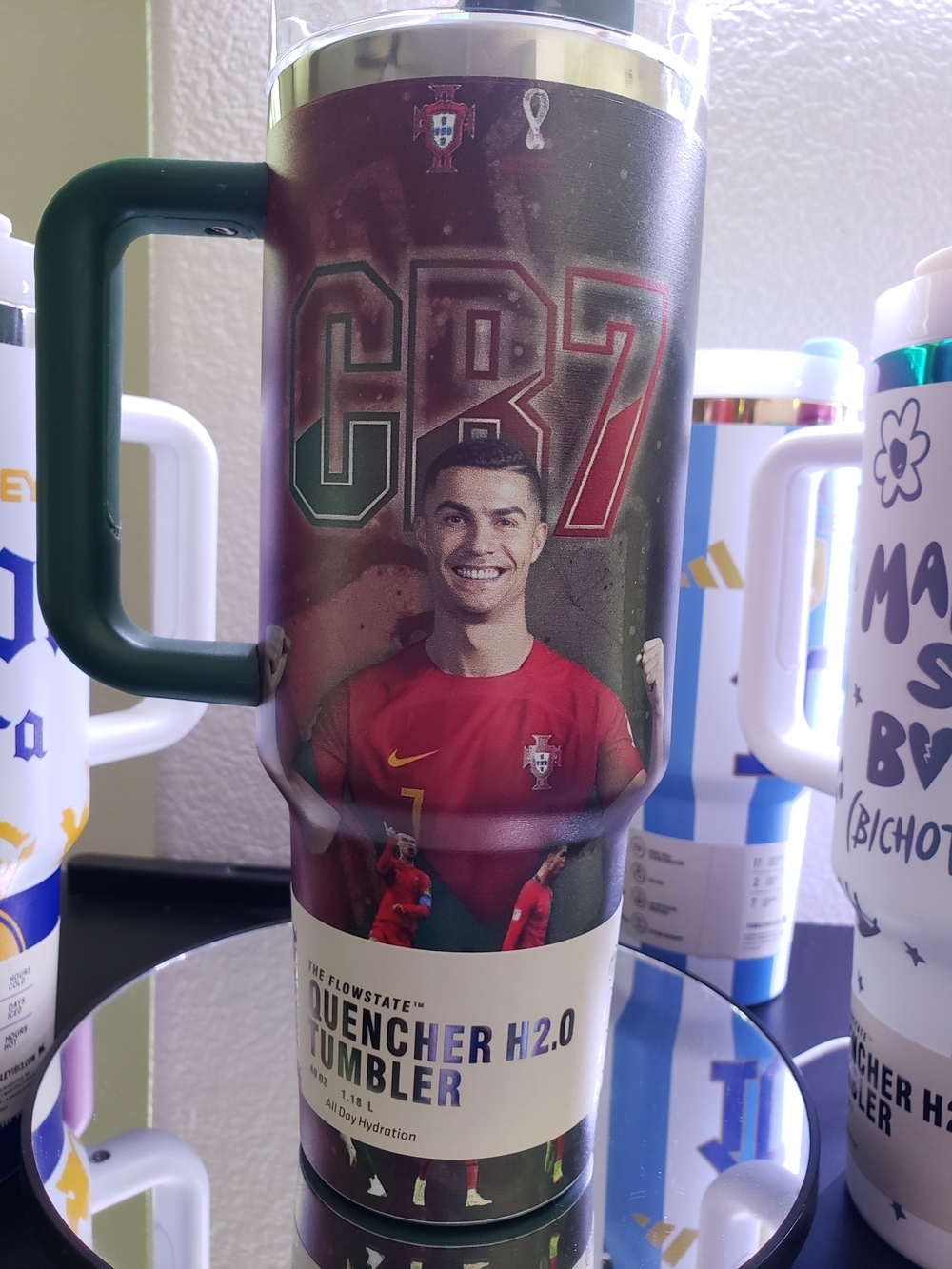 40oz CR7 Ronaldo Stainless Steel Quencher H2.0 Tumbler - Green Handle